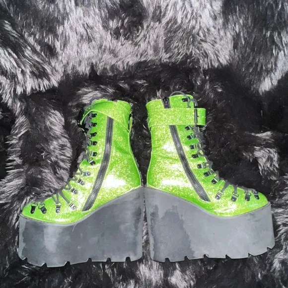 DollsKill Club Exx Atomic Slime ACID GLITTER TRAITOR BOOTS
