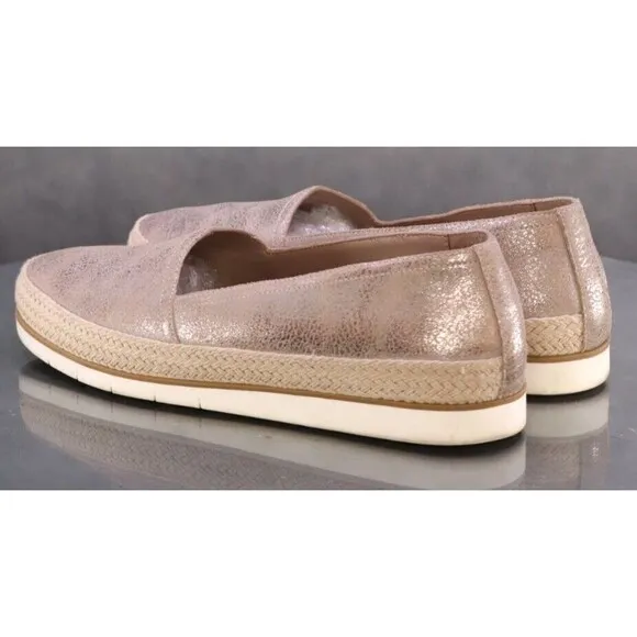Donald J Pliner Palm Women's Espadrille Loafers Shoes Sz 7.5 Leather Pewter Gold