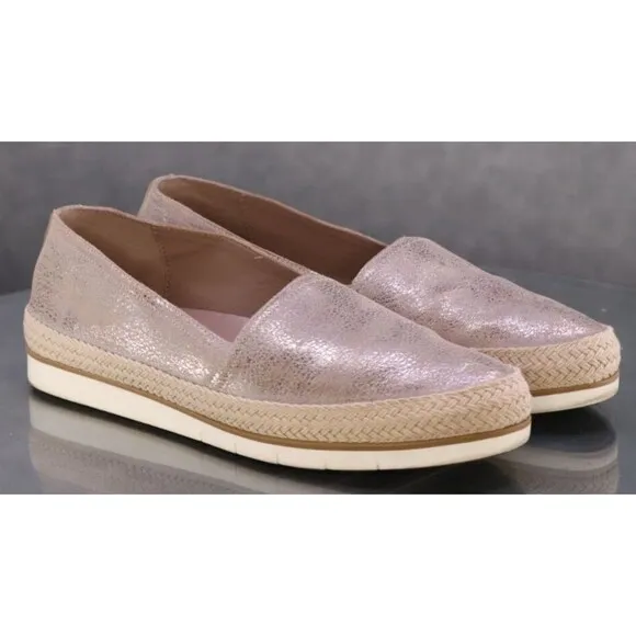 Donald J Pliner Palm Women's Espadrille Loafers Shoes Sz 7.5 Leather Pewter Gold