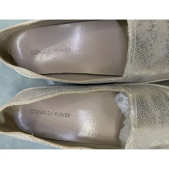 Donald J Pliner Palm Women's Espadrille Loafers Shoes Sz 7.5 Leather Pewter Gold