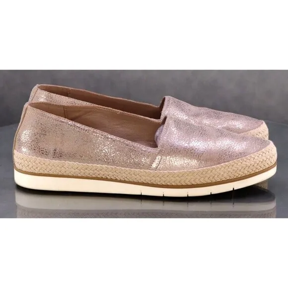 Donald J Pliner Palm Women's Espadrille Loafers Shoes Sz 7.5 Leather Pewter Gold