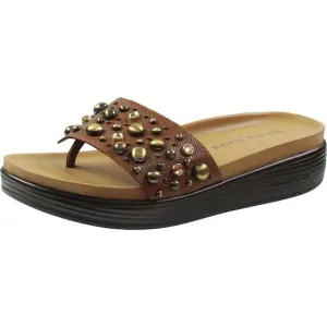 Donald J. Pliner Womens Fifi Tan Studded Leather Thong Sandals New