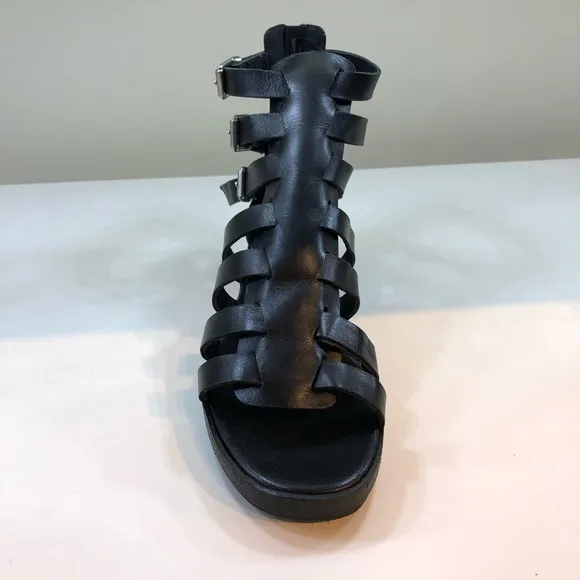 DONNA PIU BLACK LEATHER GLADIATOR SANDALS