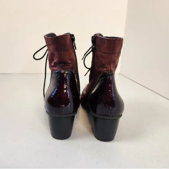 Dorking by Fluchos Womens Zip Lace Up Burgundy Leather Ankle Heel Boots Size 36