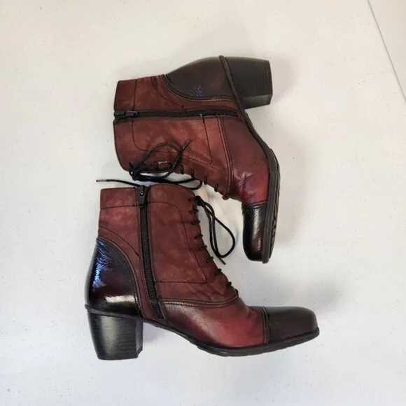 Dorking by Fluchos Womens Zip Lace Up Burgundy Leather Ankle Heel Boots Size 36