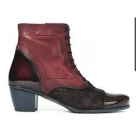 Dorking by Fluchos Womens Zip Lace Up Burgundy Leather Ankle Heel Boots Size 36