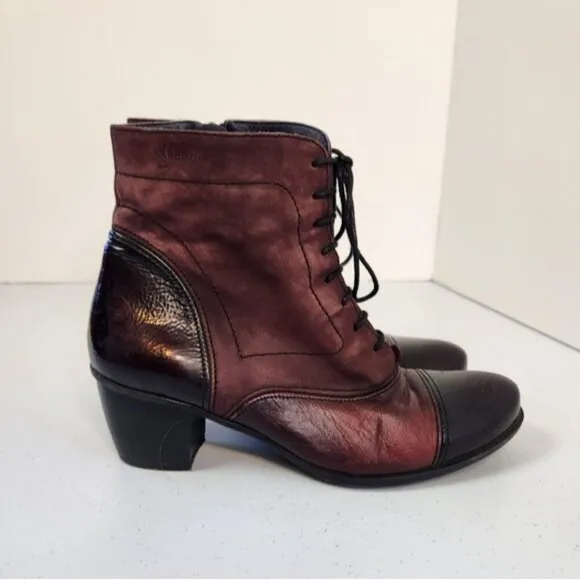 Dorking by Fluchos Womens Zip Lace Up Burgundy Leather Ankle Heel Boots Size 36