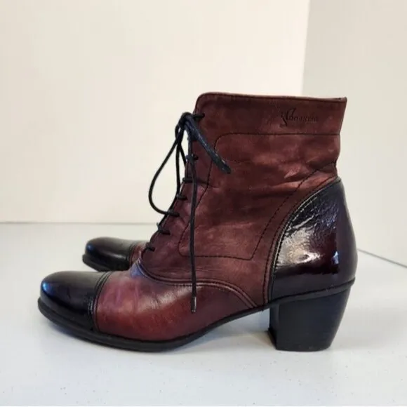 Dorking by Fluchos Womens Zip Lace Up Burgundy Leather Ankle Heel Boots Size 36