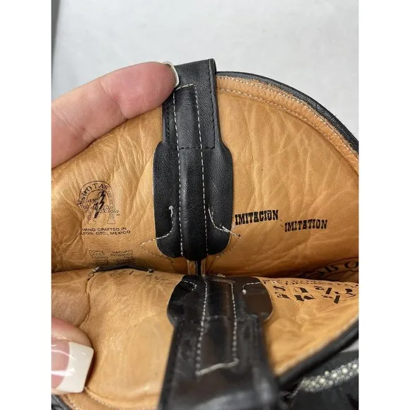 Dos De Oro Black Stingray Pointed Toe Western Boots Size‎ 7.5 Horse embroidered