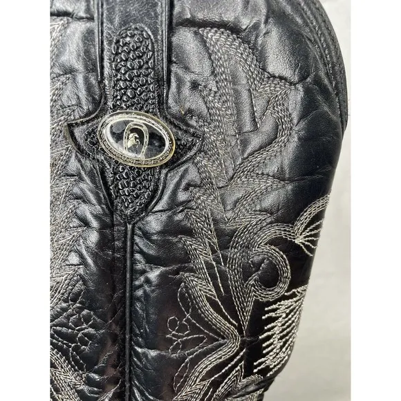 Dos De Oro Black Stingray Pointed Toe Western Boots Size‎ 7.5 Horse embroidered