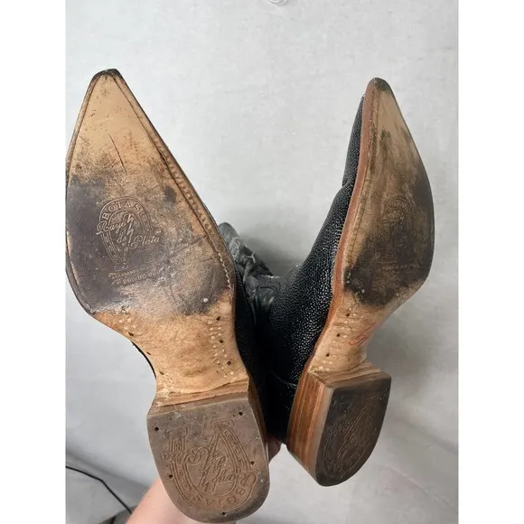 Dos De Oro Black Stingray Pointed Toe Western Boots Size‎ 7.5 Horse embroidered