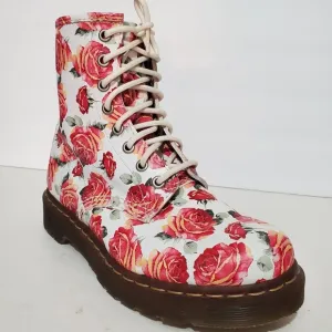 Dr Doc Martens Valentine Rose leather vtg 90s rare lace up combat boots 6