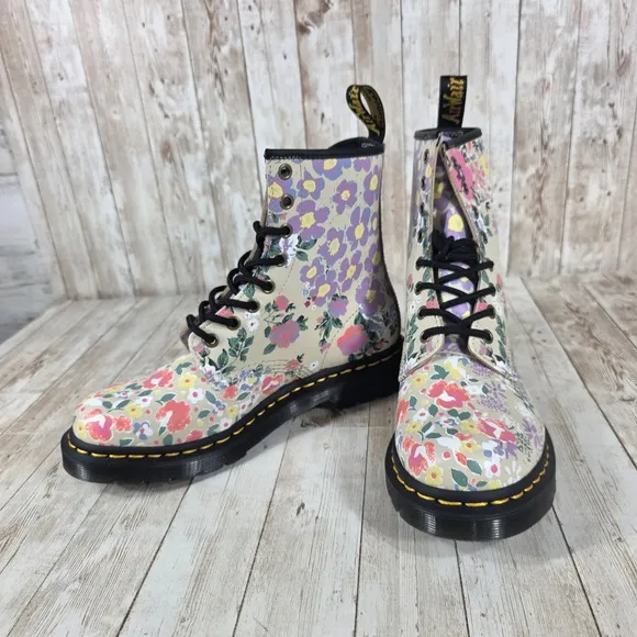 Dr. Martens 1460 Floral Combat Boots Colorful Flowers Print Womens US 8