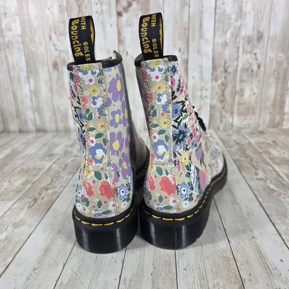 Dr. Martens 1460 Floral Combat Boots Colorful Flowers Print Womens US 8