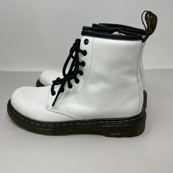 Dr. Martens 1460 J Youth Girls Junior Size 2 Combat Boots White Side Zip