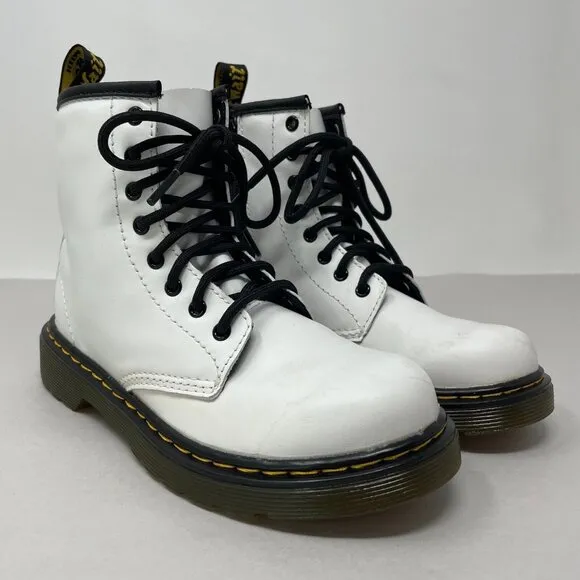 Dr. Martens 1460 J Youth Girls Junior Size 2 Combat Boots White Side Zip