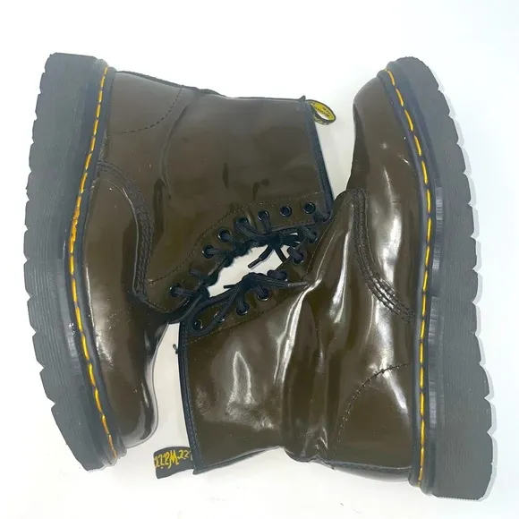 Dr. Martens AirWair Patent Leather Combat Boots – Brown – Size 6