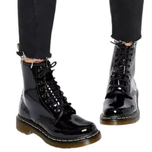 Dr. Martens AirWair Patent Leather Combat Boots – Brown – Size 6