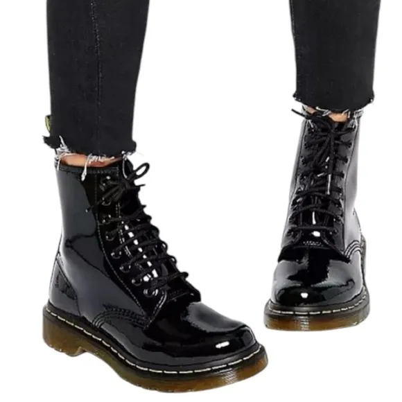 Dr. Martens AirWair Patent Leather Combat Boots – Brown – Size 6