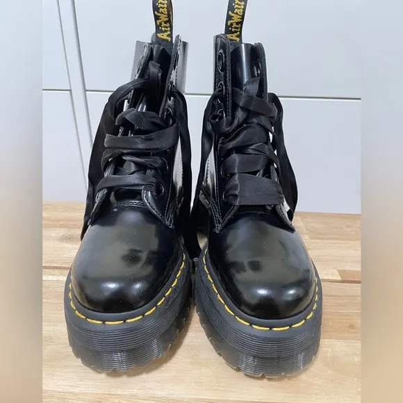 Dr. Martens Black Combat Moto Boots with Platform Sole