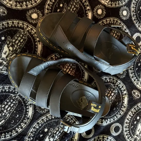 Dr. Martens Black Sandals with Yellow Stitching