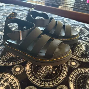 Dr. Martens Black Sandals with Yellow Stitching