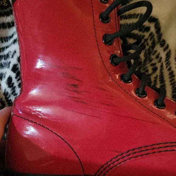 Dr. Martens Bright Cherry Red Patent Leather Grunge Punk Goth Lace Up Boots