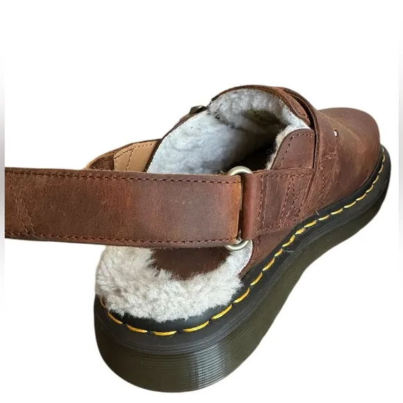 Dr Martens Brown Sherpa Sling Slides Shoes