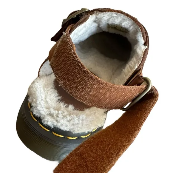 Dr Martens Brown Sherpa Sling Slides Shoes