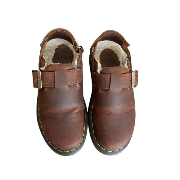 Dr Martens Brown Sherpa Sling Slides Shoes