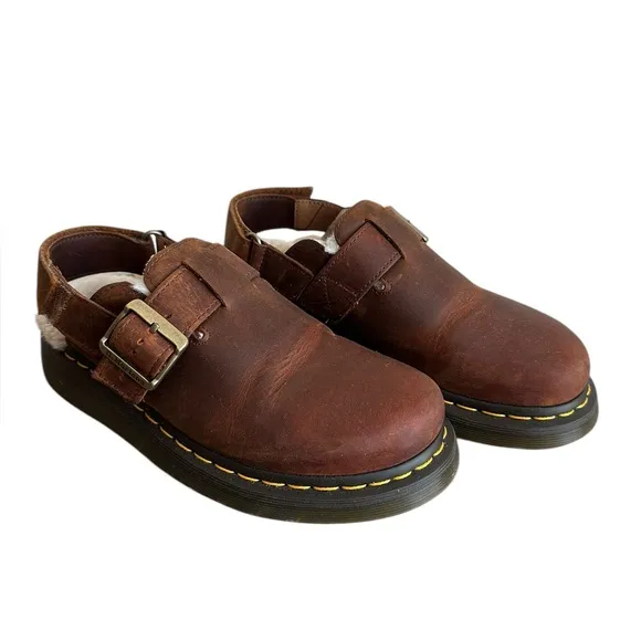 Dr Martens Brown Sherpa Sling Slides Shoes