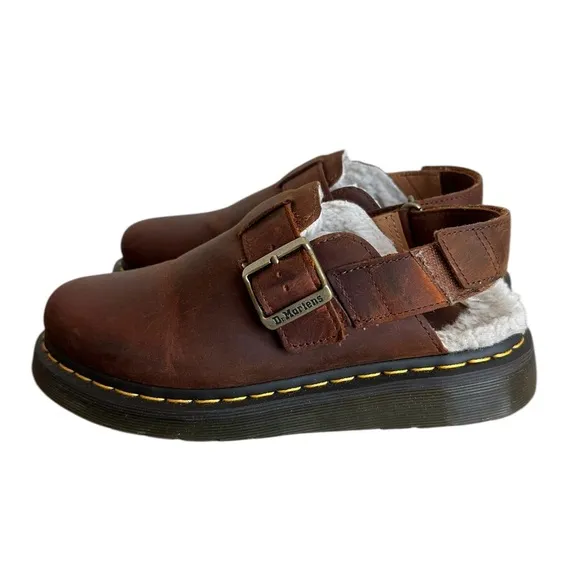 Dr Martens Brown Sherpa Sling Slides Shoes