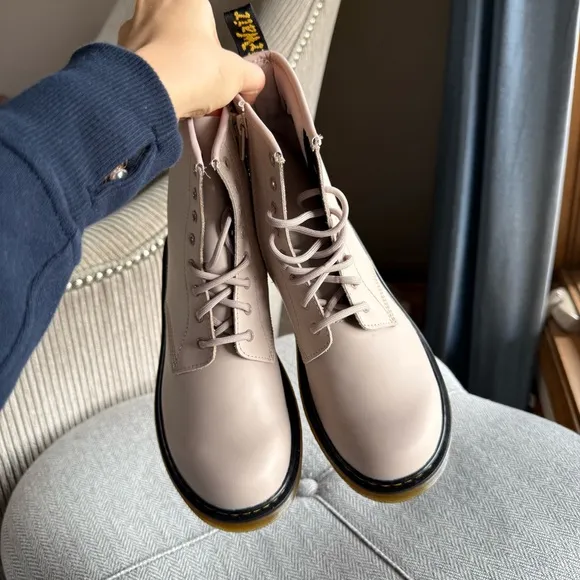 Dr. Martens Cream Combat Boots with Lace-Up Design