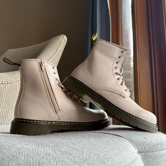 Dr. Martens Cream Combat Boots with Lace-Up Design