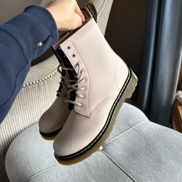 Dr. Martens Cream Combat Boots with Lace-Up Design