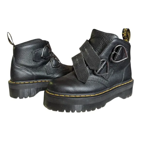 Dr. Martens Denon Flower Buckle Platform Boots Black Size 8