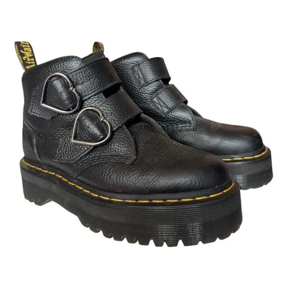 Dr. Martens Denon Flower Buckle Platform Boots Black Size 8