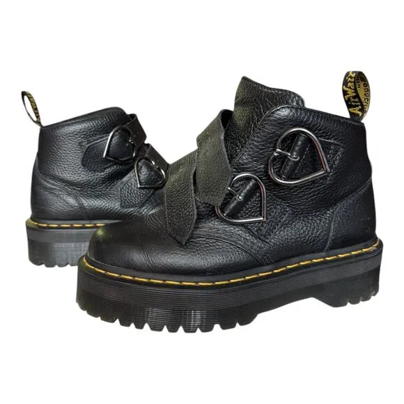 Dr. Martens Denon Flower Buckle Platform Boots Black Size 8