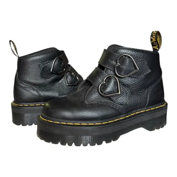 Dr. Martens Denon Flower Buckle Platform Boots Black Size 8