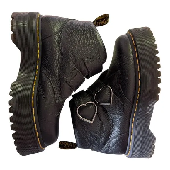 Dr. Martens Denon Flower Buckle Platform Boots Black Size 8
