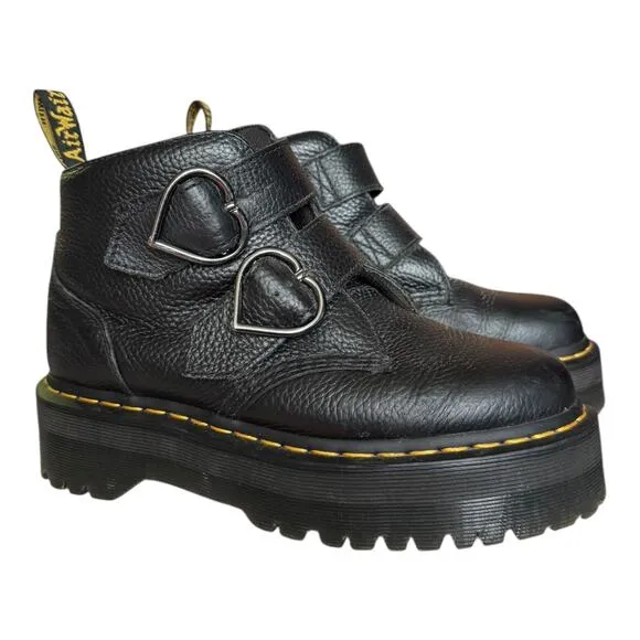 Dr. Martens Denon Flower Buckle Platform Boots Black Size 8