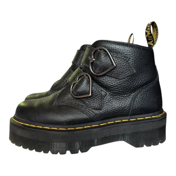 Dr. Martens Denon Flower Buckle Platform Boots Black Size 8
