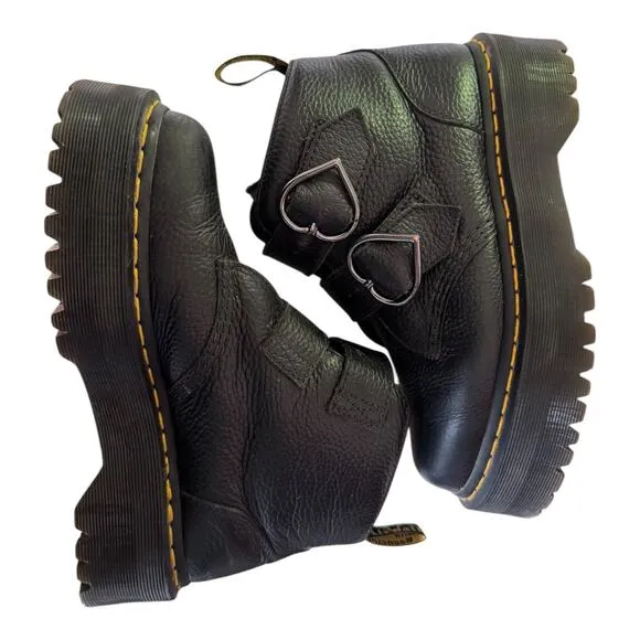 Dr. Martens Denon Flower Buckle Platform Boots Black Size 8