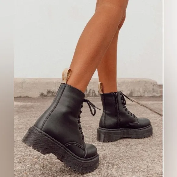 Dr. Martens Jadon II Mono Black Vegan Leather Platform Chunky Combat Boots