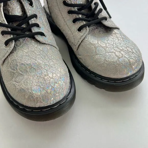 Dr Martens Junior Pascal Metallic Suede Ankle Boots Chunky White Silver | Size 3