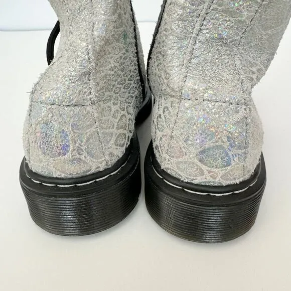 Dr Martens Junior Pascal Metallic Suede Ankle Boots Chunky White Silver | Size 3