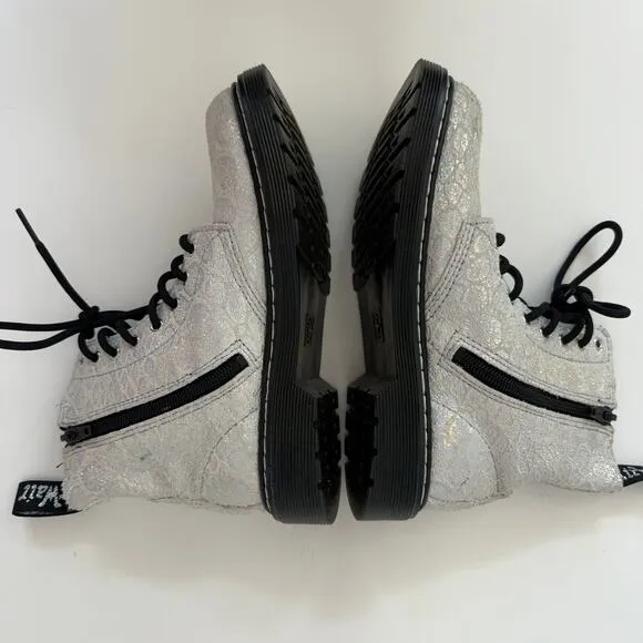 Dr Martens Junior Pascal Metallic Suede Ankle Boots Chunky White Silver | Size 3