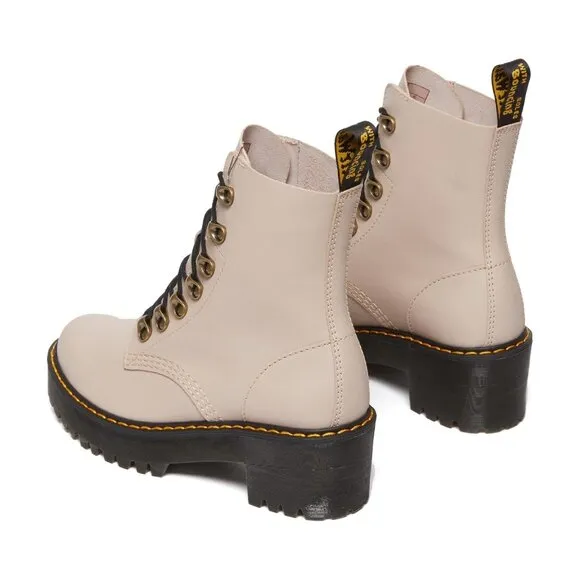 Dr. Martens Leona Platform Leather Boots Womens 8 Vintage Taupe