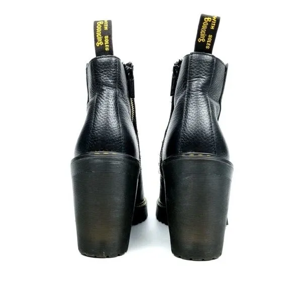 Dr. Martens Magdalena Black Leather Chunky Heel Zip Up Chelsea Boots Women 10