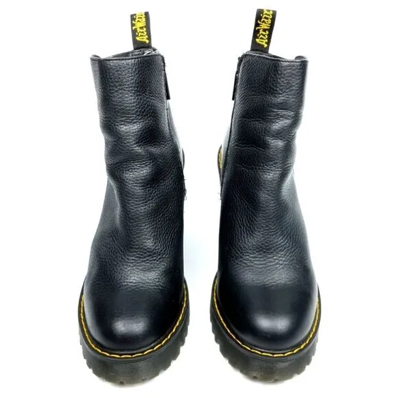 Dr. Martens Magdalena Black Leather Chunky Heel Zip Up Chelsea Boots Women 10